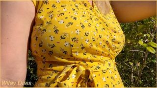 Wifey heads out in a cute summer dress braless and looks amazing with her blonde hair.